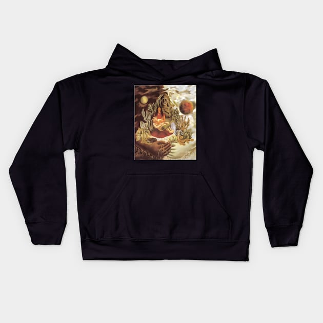The Love Embrace of the Universe the Earth Mexico Myself Diego and Senor Xolotl by Frida Kahlo Kids Hoodie by FridaBubble